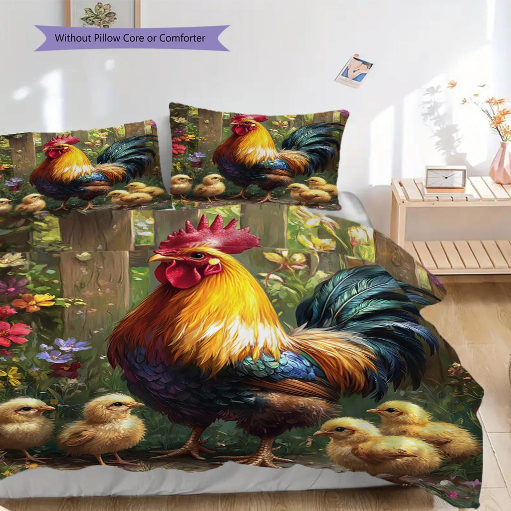 Rooster Pattern Bedding Quilt Set Quilt Cover Pillowcase Home Decoration Birthday Gift (1 * duvet cover + 2 * pillowcase, without core)