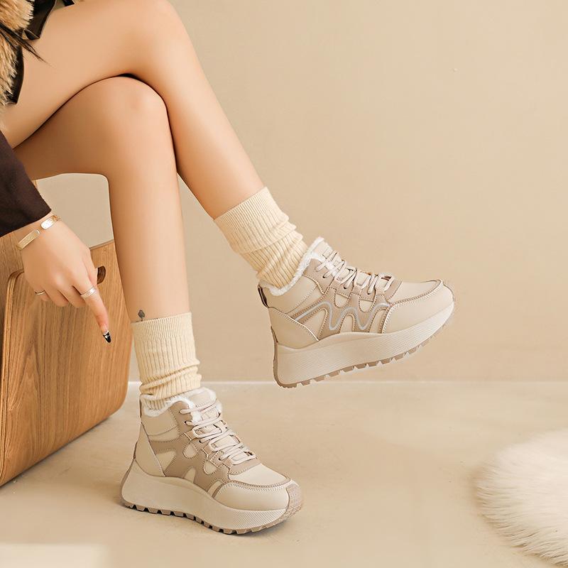 Women's Soft Elastic Thick Sole Winter Warm Cold Padded Snow Boots Non-slip Wear Outdoor Leisure High-top Sneakers Cotton Boots