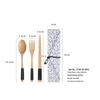 YFJY Japanese Style Wooden Chopsticks, Spoon & Fork Set for Students and Children with Cloth Bag - Three-Piece Tableware Set