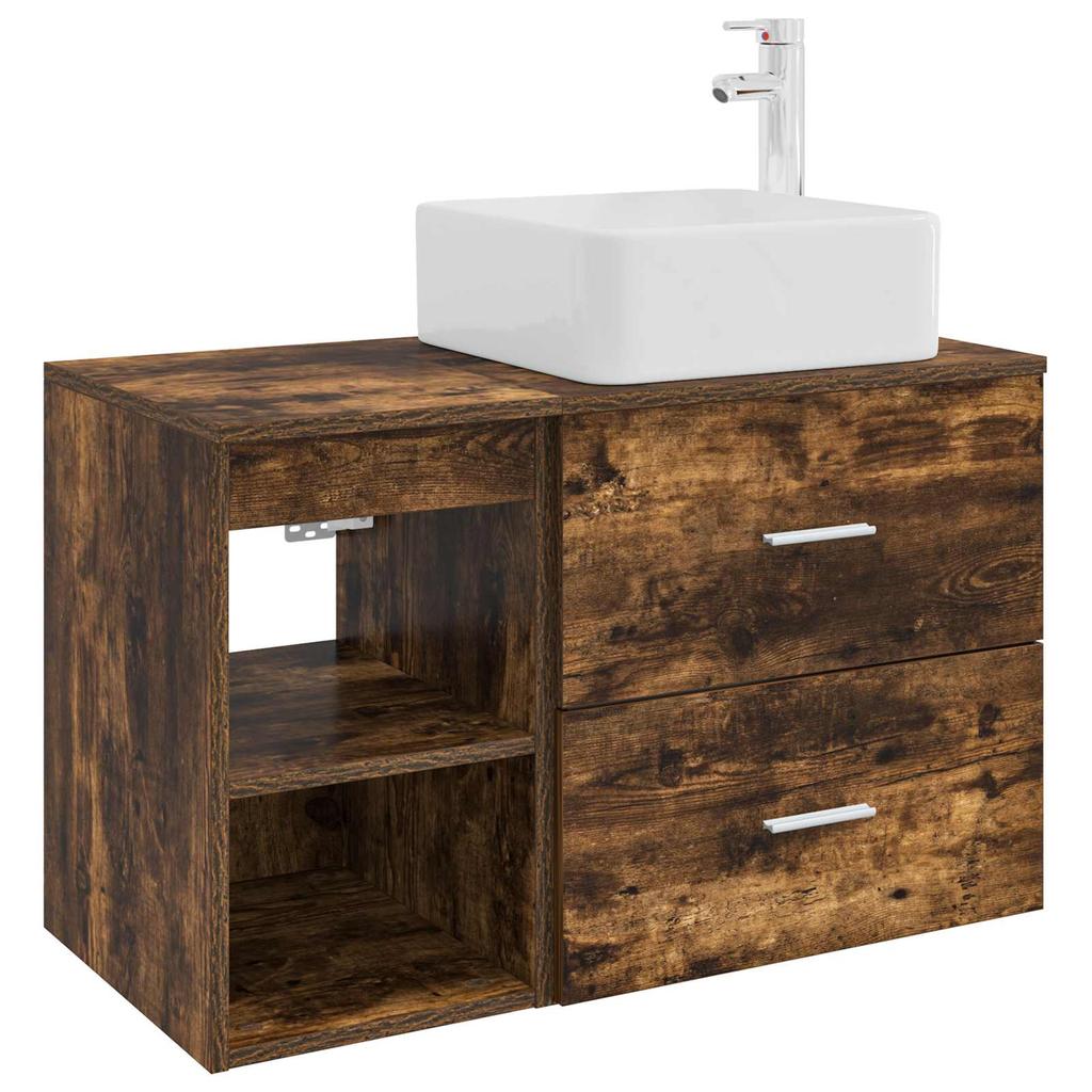 Bathroom Furniture Set 2 pcs Smoked Oak Wood Based Material