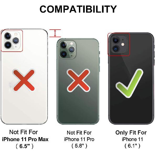 for iPhone 11 Case with Card Holder, Credit Card Slot Protective Wallet Case- Black