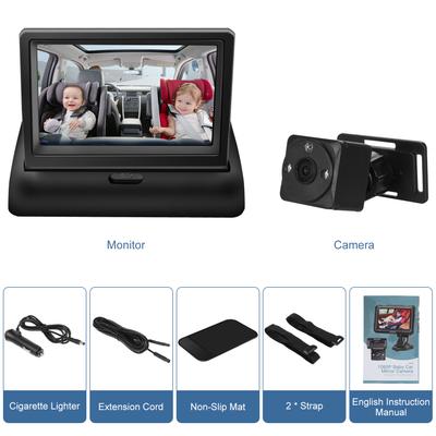 1080P Baby Car Camera, 4.3  Baby Monitor with Night Vision Function and 150 Degrees  Wide View, 360 Degrees  Rotation