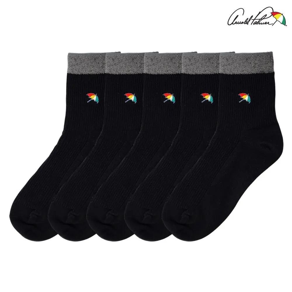 Arnold Palmer Women s Ribbed Mid-Length Socks Black Ringle Basic 5-Pair Set Made in Korea Sock Gift KA006 Black 5-pair