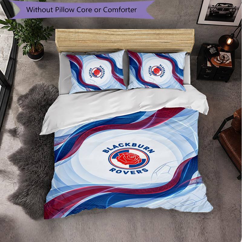 Blackburn Rovers Football 3 Piece Bedding Set Soft Duvet Cover Set with Pillowcases Printed Bedroom Decor Set for Home