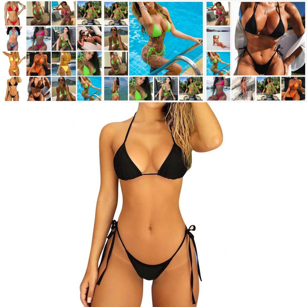 Summer Women Girls Bikini Set Swimwear Pushup Bandage Beachwear Solid Swimsuit