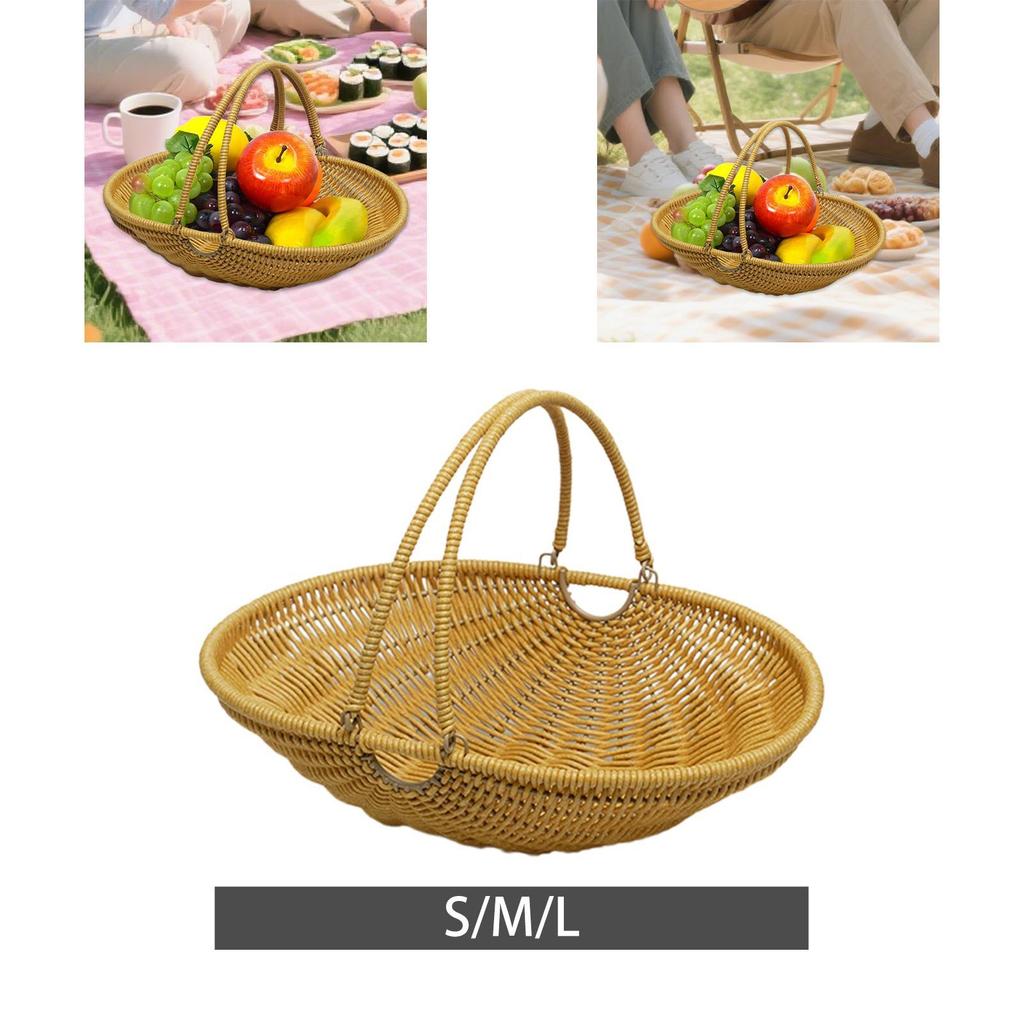 PP Gewebter Picknickkorb für Lebensmittel und Obst, Robust und Leicht für Strand, Park, Hinterhof