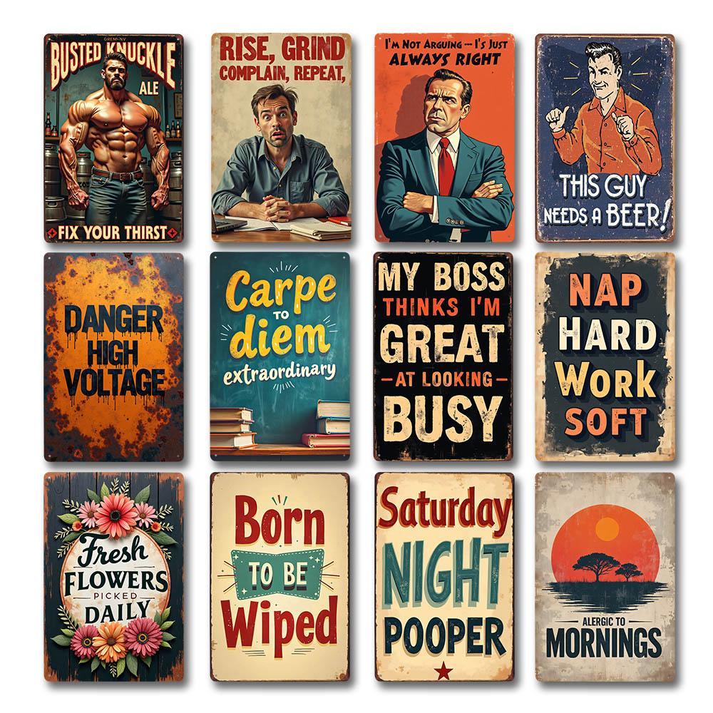 Retro Metal Signs Humorous Quotes Wall Art Home Decor Tin Plaques Office Bar Cafe Decoration