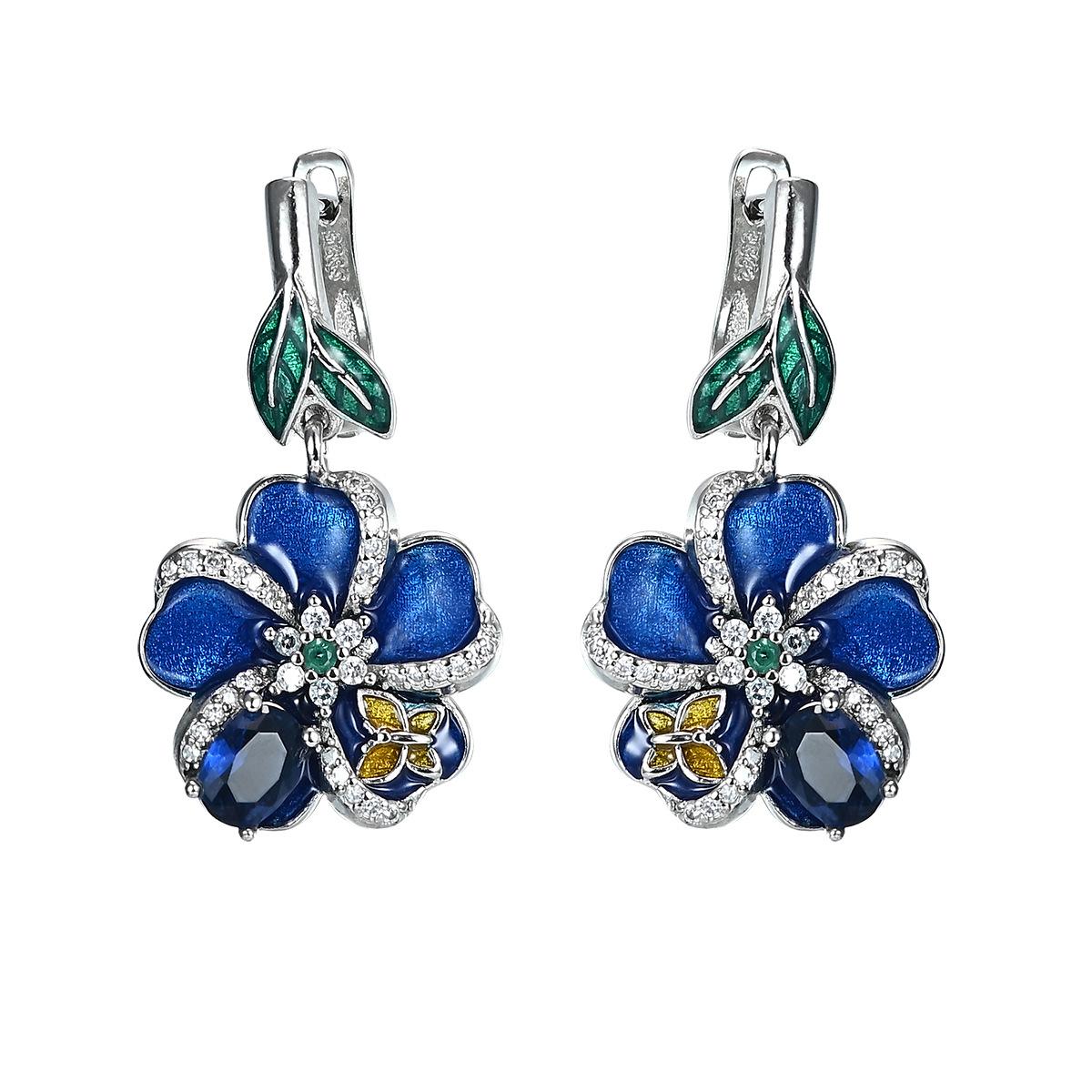 Cloisonne Enamel Pendant, Butterfly Epoxy Ring, Flower Diamond Earrings Necklace Set