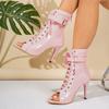 Tie Hairtail Fish Mouth Cold Boots Women Summer Block Heel Cutout Patent Leather Booties High Heels Sandals