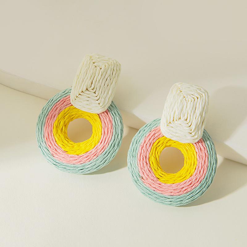 Japanese New Products Cute Circle Color Matching Pendant Stud Earrings Fun Simple Personality Sweet Earrings Women