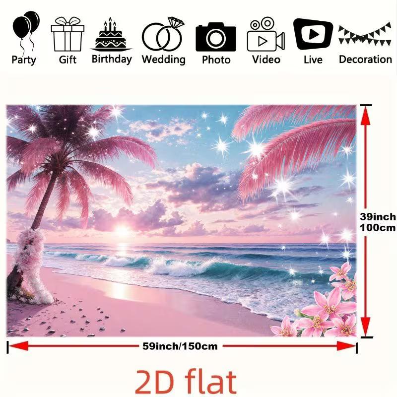 2D Pink Palm Tree Beach Photography Background for Photoshoot
