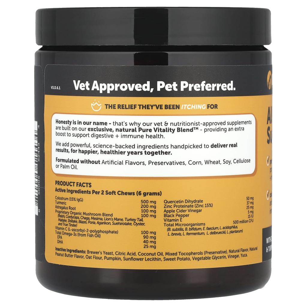 Allergy Support, Dogs, Peanut Butter, Soft Chews, 90 Pieces, 270G (9.5Oz)