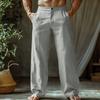 Men's Linen Summer Beach Trousers Buttoned Slanted Pockets Straight Leg Design Solid Colour Comfortable Breathable Long Trousers