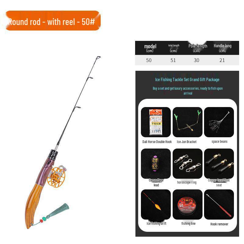 Ice Fishing Rod Set 2023: Winter Carbon Rod with Round and Flat Tips, Mini Size, Straight Handle