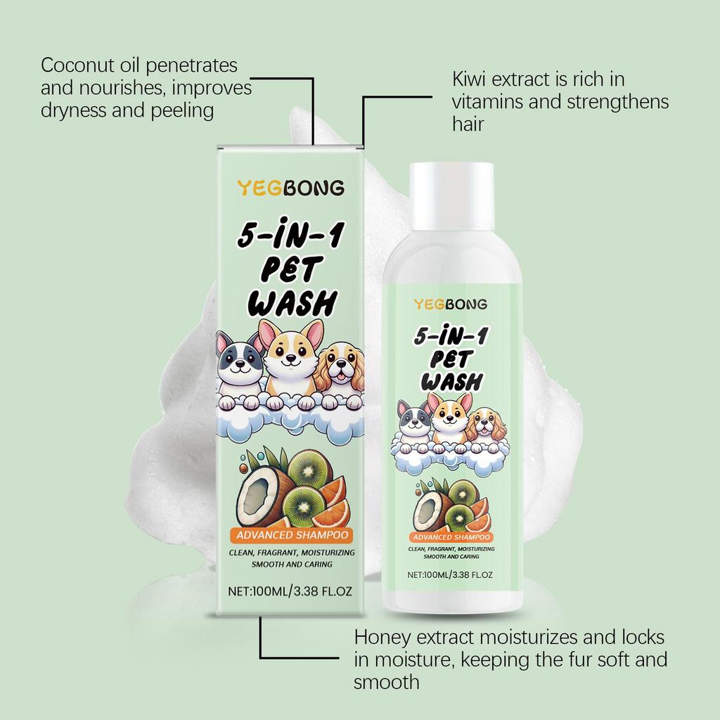 YEGBONG Pet Shampoo, Suitable for Cats and Dogs, 5-in-1 Care with Plant Extracts, Anti-Tangling and Easy To Comb, 100ml