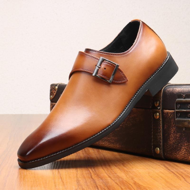 Brand Designer Mens Dress Shoes Classic PU Leather Buckle Monk Strap Brown Black Office Business Formal Shoes for Men