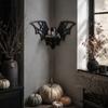 Wooden Hollow Bat Shaped Wall Shelf with Web Design Decorative Storage Rack for Halloween Home Wall Mounted Organizer