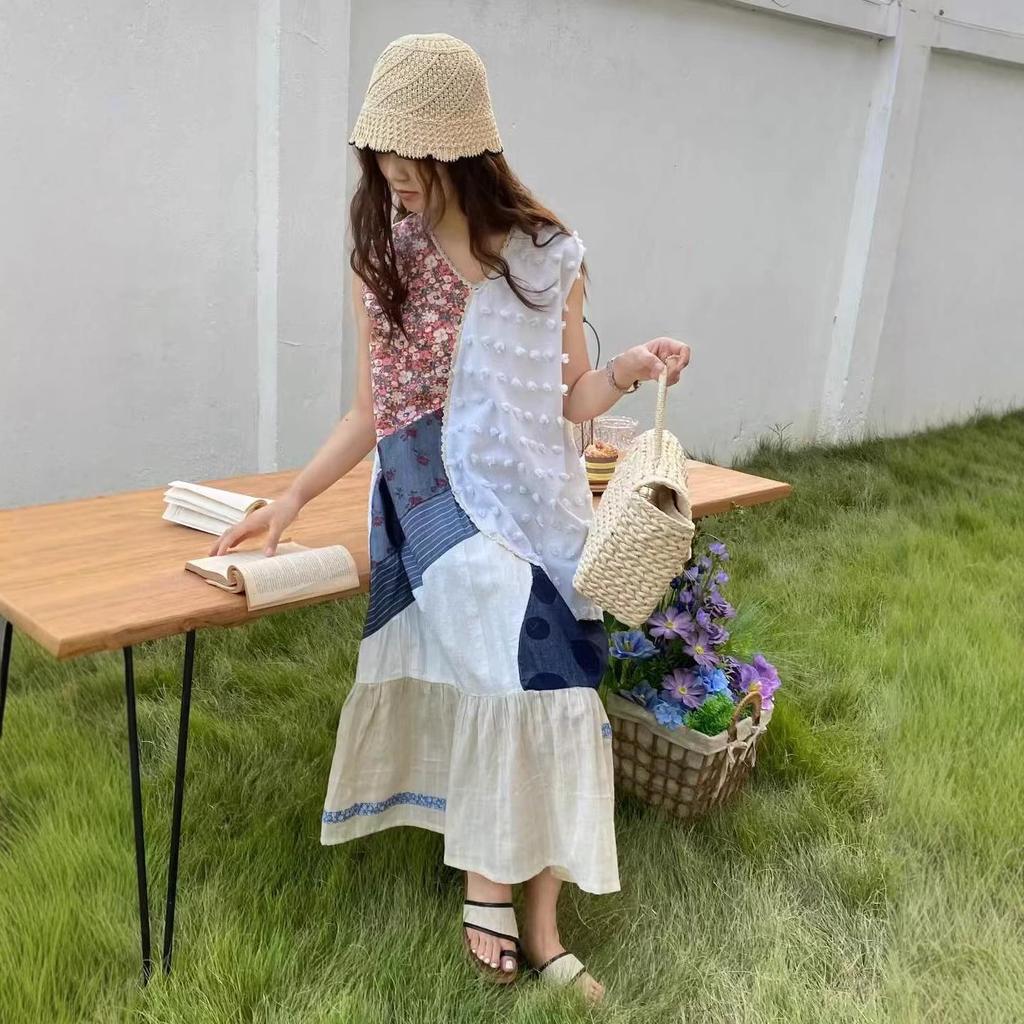 Floral Patchwork Layered Vest Dress - Spring/Summer 2026 Long Skirt