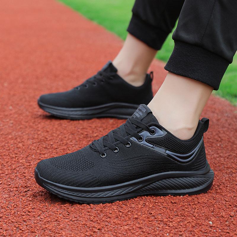 Autumn Black Casual Men's Shoes Student Mesh Breathable Running Shoes Soft-soled Sports Shoes Deodorant Travel Shoes Lightweight
