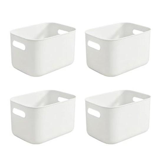 Storage box small item holder polypropylene case basket white handles set 4.