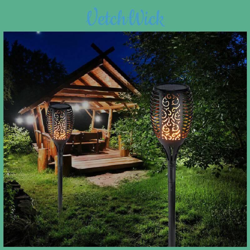 Elegant Solar Flame Torch Light With 12 Led Amber Glow Perfect For Outdoor Garden Decor