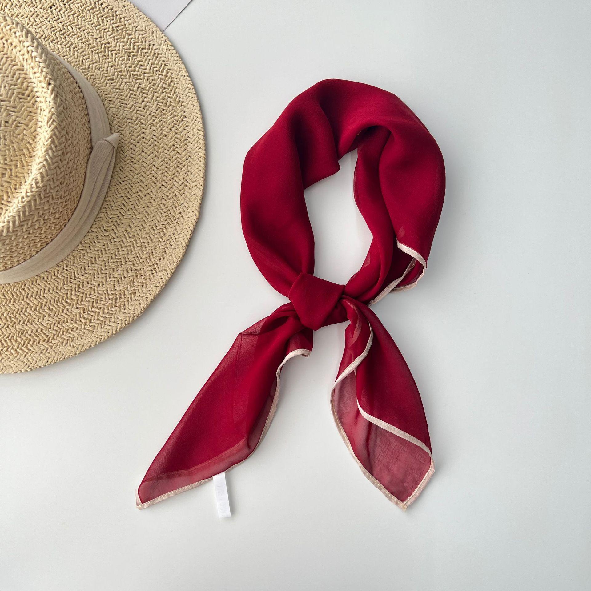 

Однотонный носовой платок, хлопковые шейные шарфы для женщин, маленькие шали и накидки, бандана, платки на голову 70cm винный