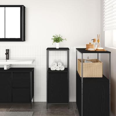 Bathroom Cabinet with Shelves Black Oak Effect 36 X 35 X 95 Cm