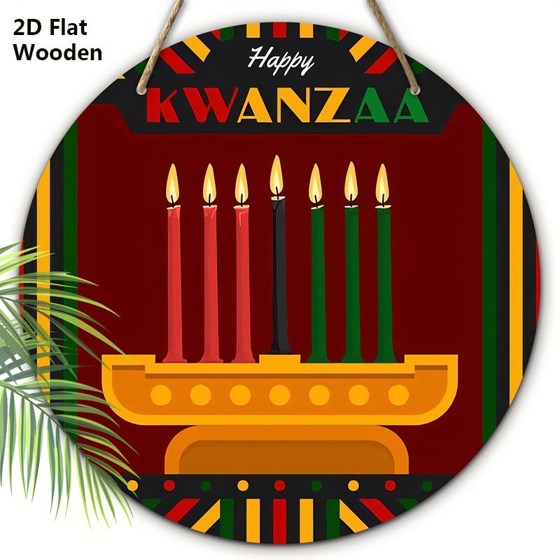 

Happy Kwanzaa African American Festivals Wooden Sign - Classic Round Sign for Front Door, Wall Hanging Decor - Ideal Kwanzaa Decoration 20cm/7.87in жёлтый