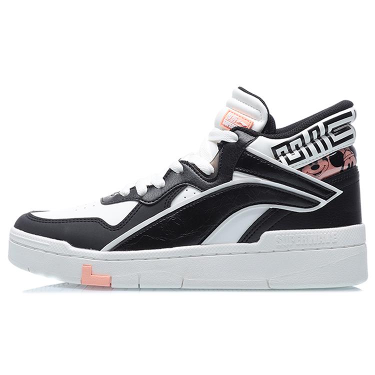 Disney x Li Ning Wave Superwave Mid Casual Mid top Skateboard Shoes Women's Black White AGCQ238-2