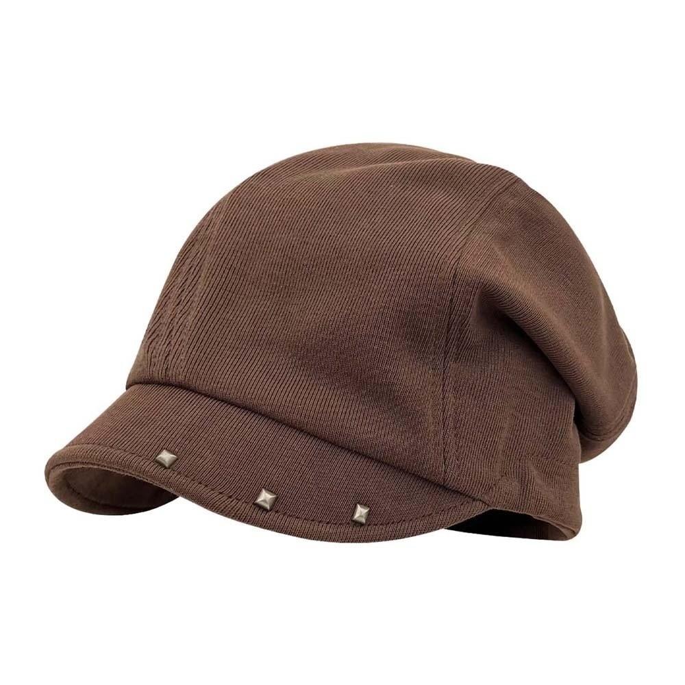 Rivet Ornament Slouchy Beret Solid Color Studded Beanie Newsboy Cap Short Brim Hat Fashion Girls