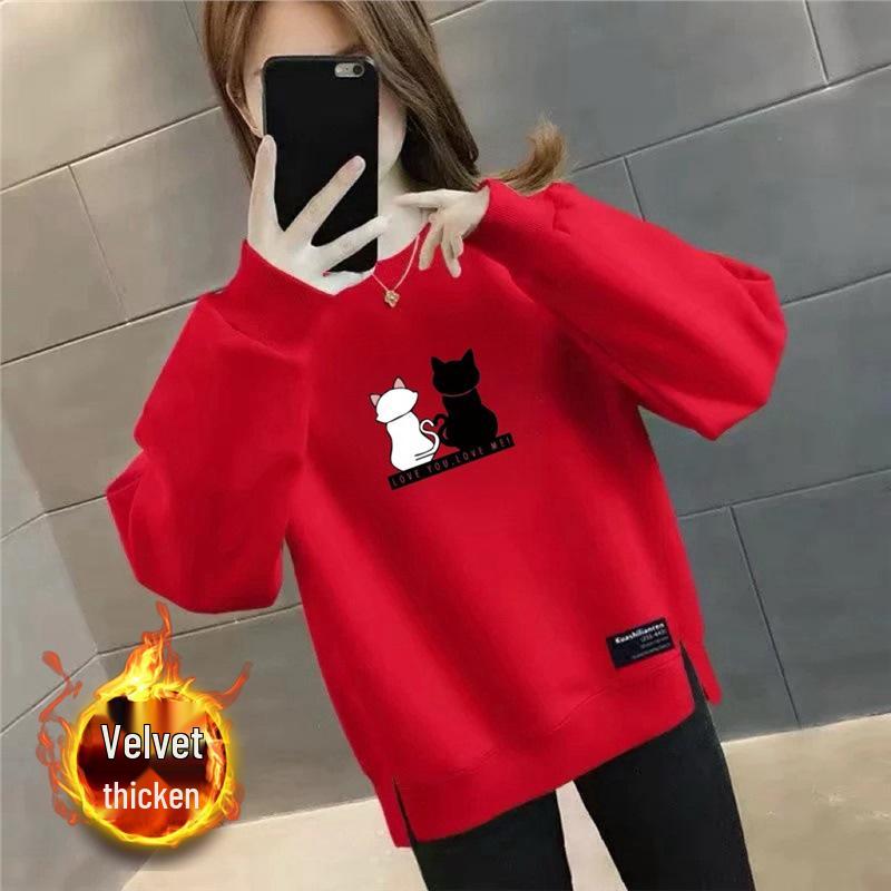 Plus Size Women's Velvet Thick Sweatshirt: Autumn/Winter Loose Fit, Slimming, & Fashionable