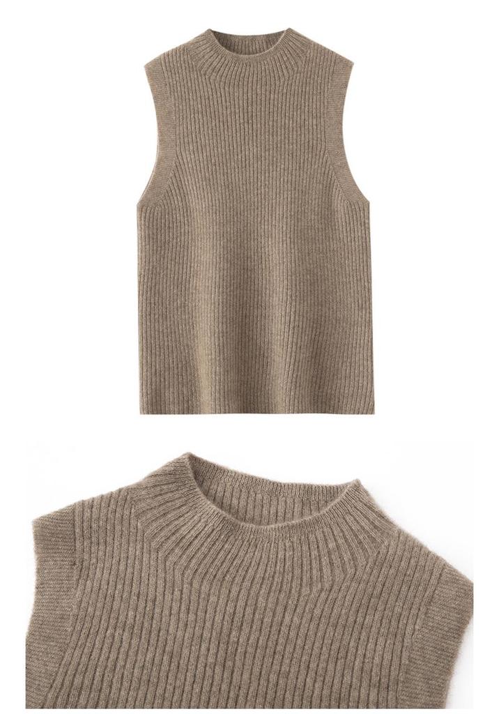 Pure Cashmere Slim-Fit Sleeveless Turtleneck Vest for Autumn/Winter