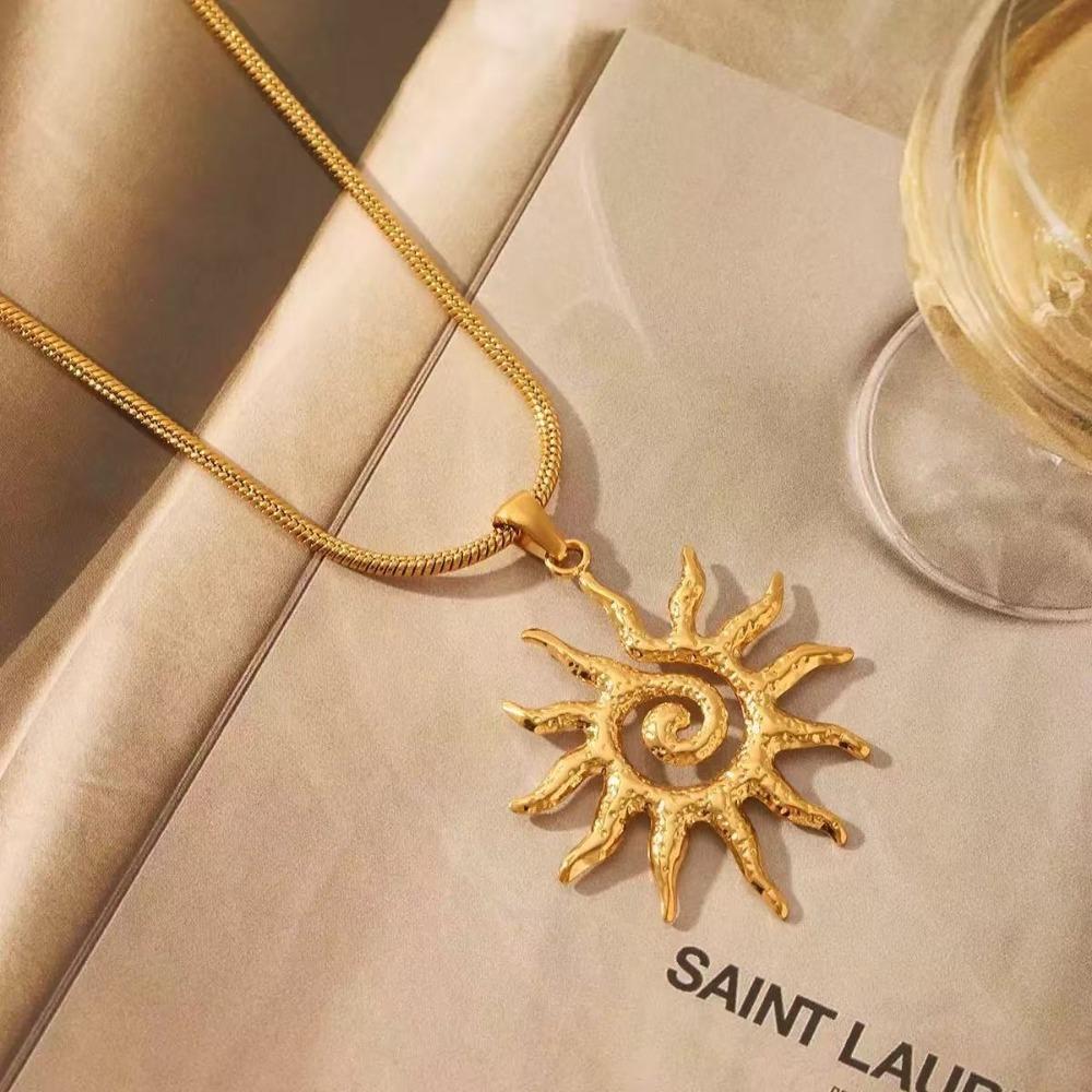 Stainless Steel Sun Pendant Necklace Gold Color Sweater Chain Stainless Steel Necklace  Daily Wear