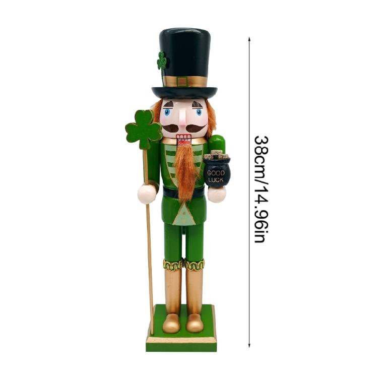 38cm Holz Grün Shamrock Nussknacker Designs Figur St. Patricks Day Figuren Irisches Festival Soldatenfigur für Sammler