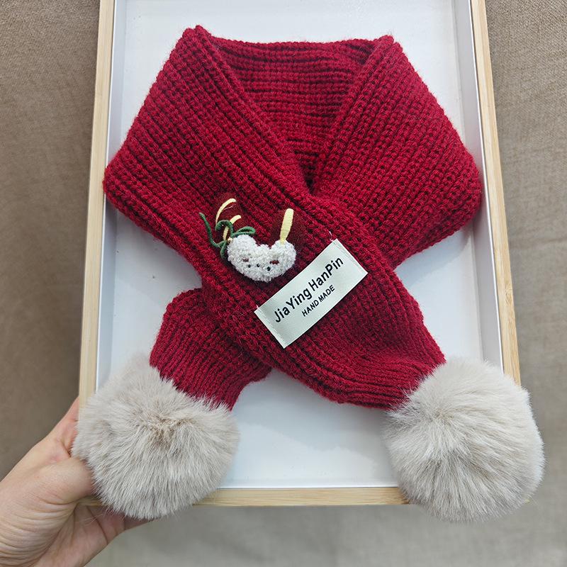 Korean Style Cute Red Knit Scarf for Children - Cozy Autumn/Winter Neck Warmer for Festive Season