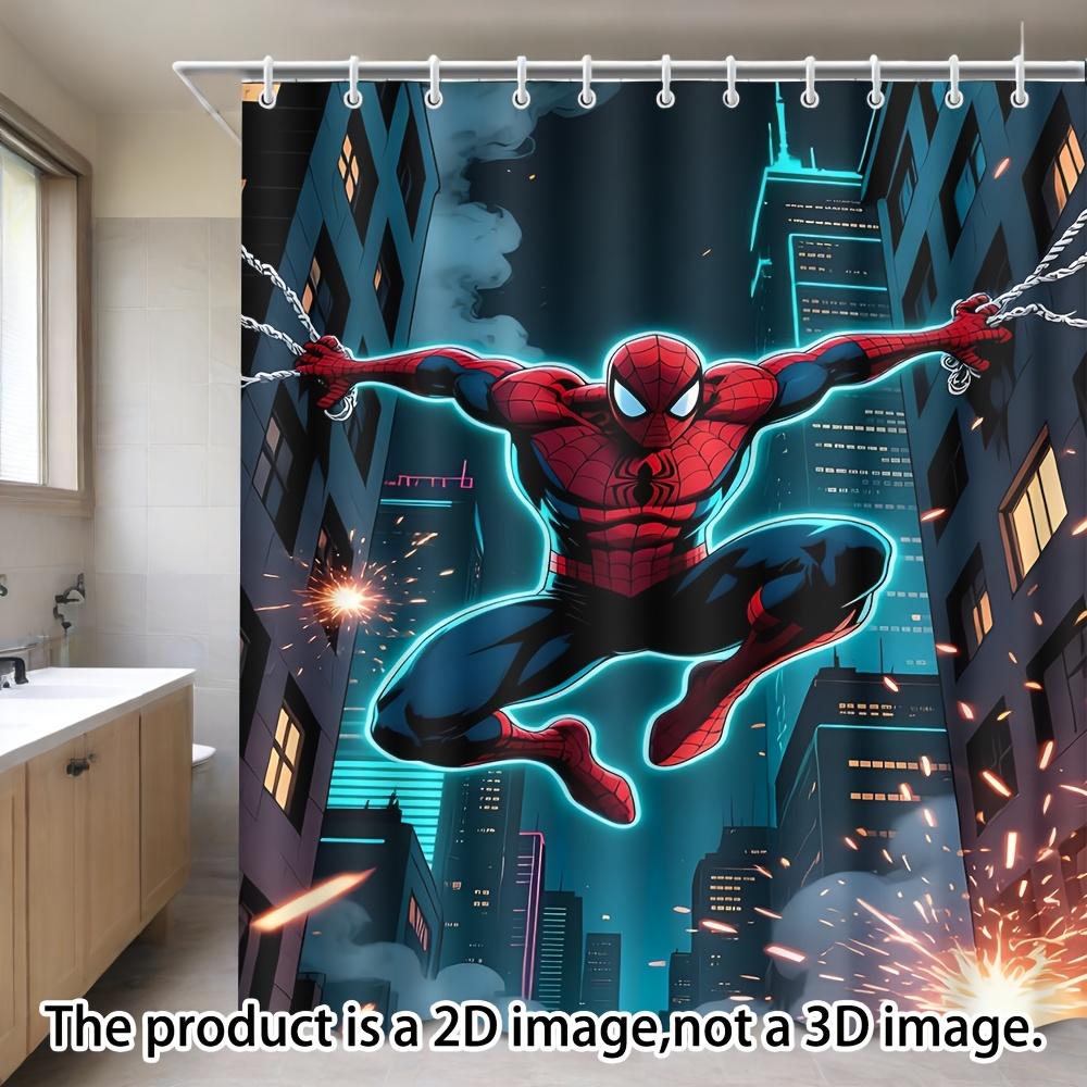 Spider-Man On Technical Blueprint Waterproof Shower Curtain For Superhero Bathroom Decor