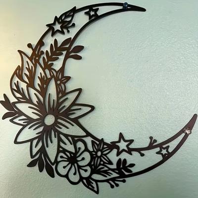 Art floral unique en métal lunaire: Panneau mural bohème avec motif de lune et d'étoiles, idéal pour la décoration intérieure, les célébrations et les cadeaux créatifs.
