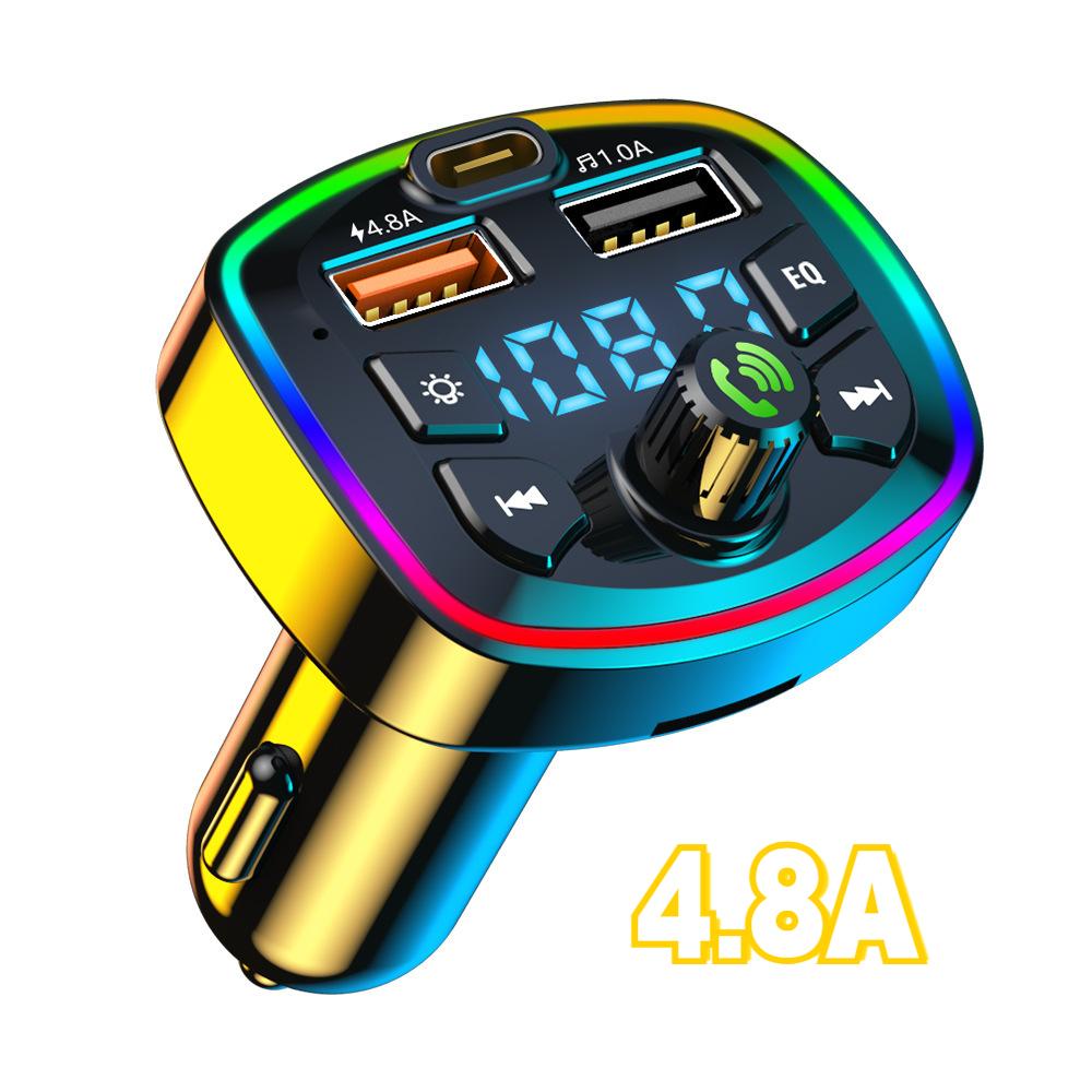 Hands-free Mp3 Music Player Fast Charging Cigarette Lighter Dual Usb Colorful Ambient Light Car Accessories Fm Transmitter