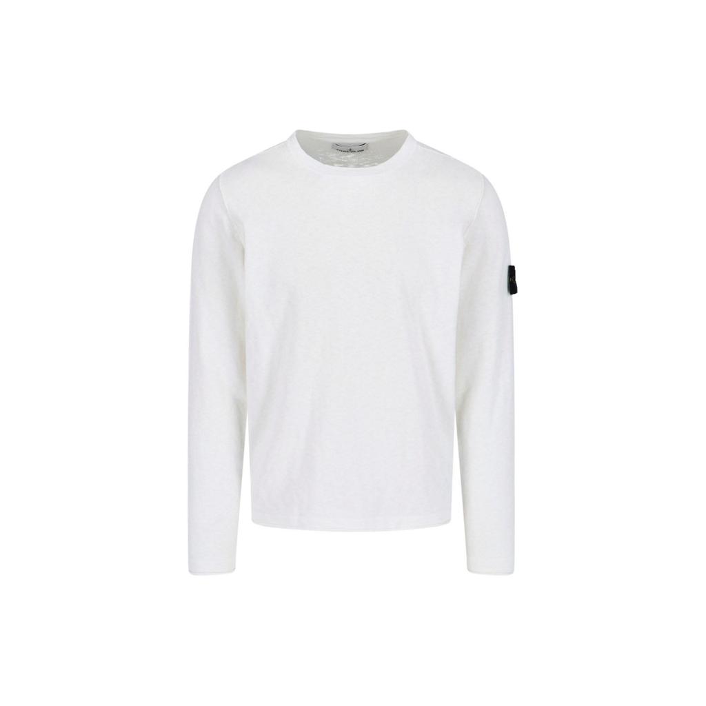 Stone Island Loose Fit Crew Neck Badge Long Sleeve Sweater T-Shirt Men Tops White 8015502B0-V0001