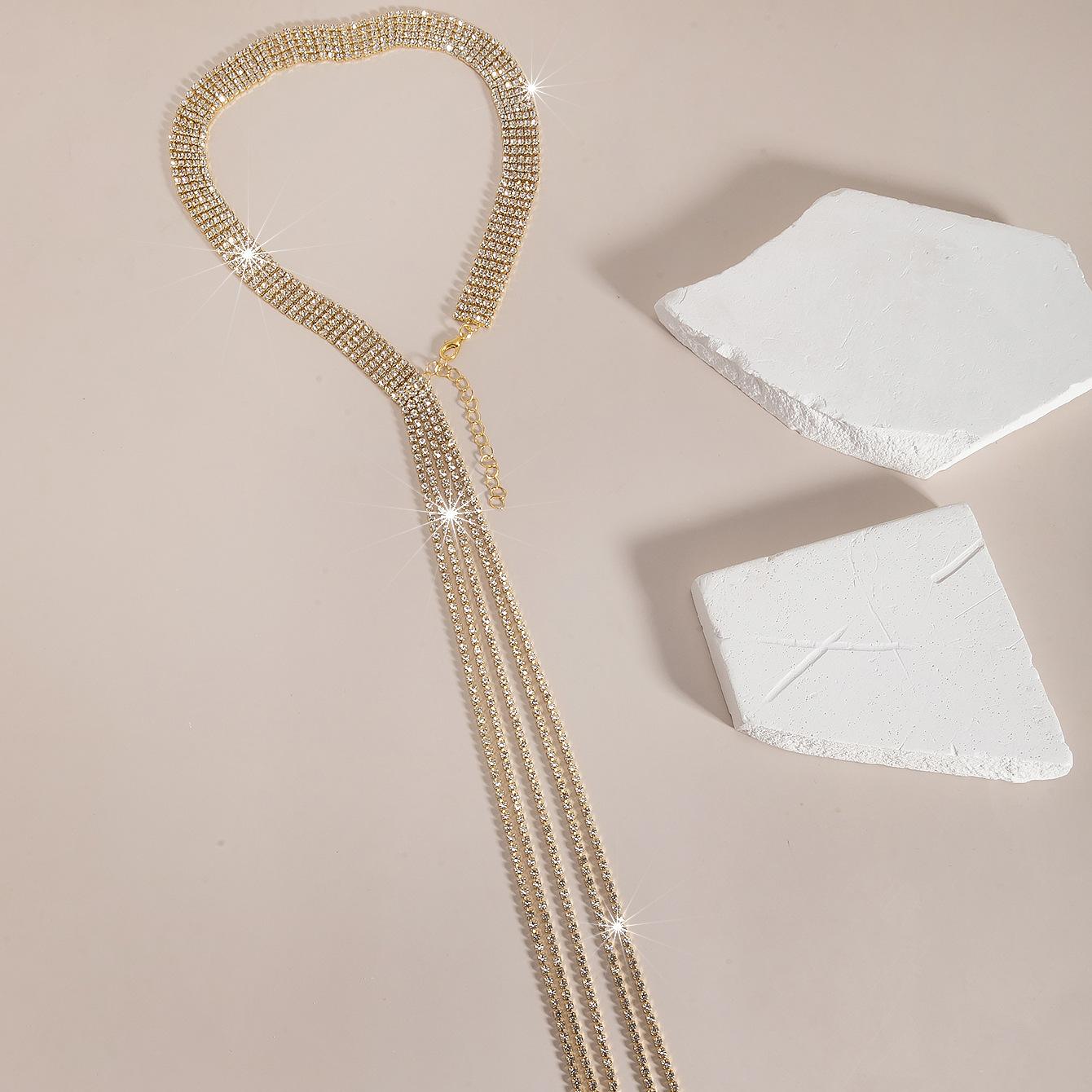 

New Jewelry, Fashionable Fringed Diamond Necklace, European And American Party Multi-Layer Back Chain Women S Necklace