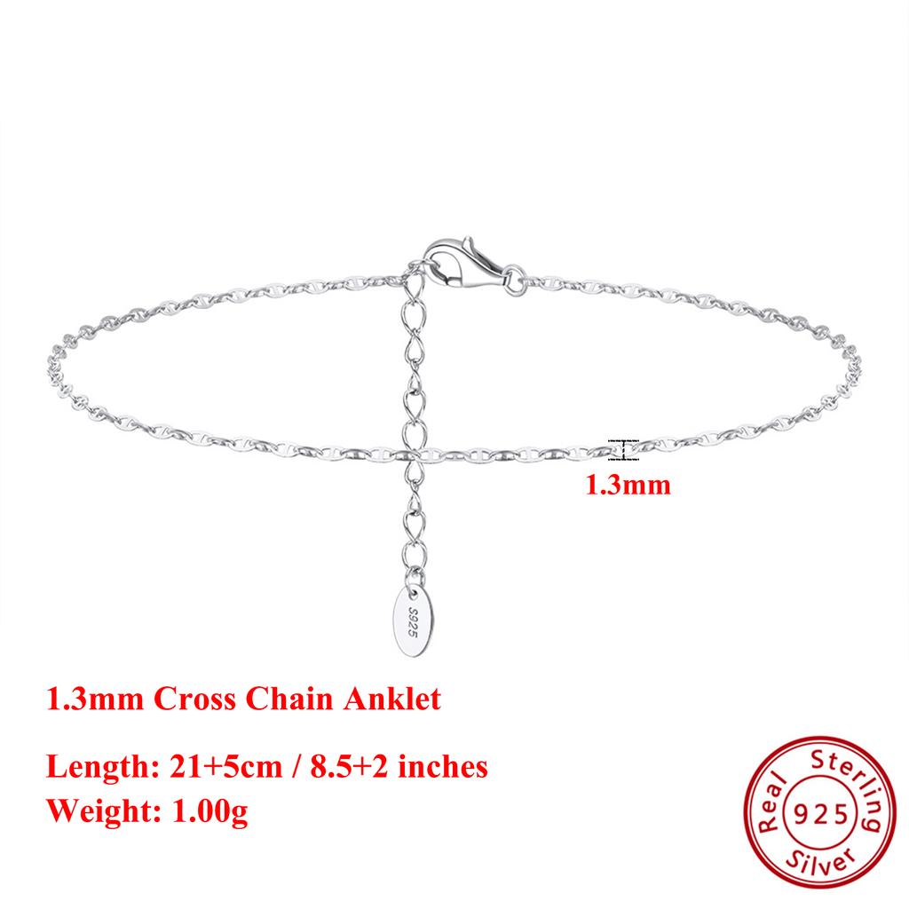 Effie Queen Authentic 925 Silver 14k Gold Heart Shaped Chain Anklet Romantic Jewelry for Women Birthdays Valentine's Gift SA10