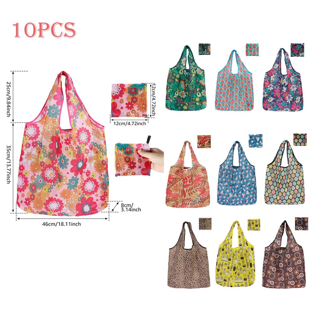 

8/10/12Pcs Foldable Shopping Bags Multiple Styles Flower Print Storage Bag with Handles Rip Resistant Large Capacity Shopper Bag