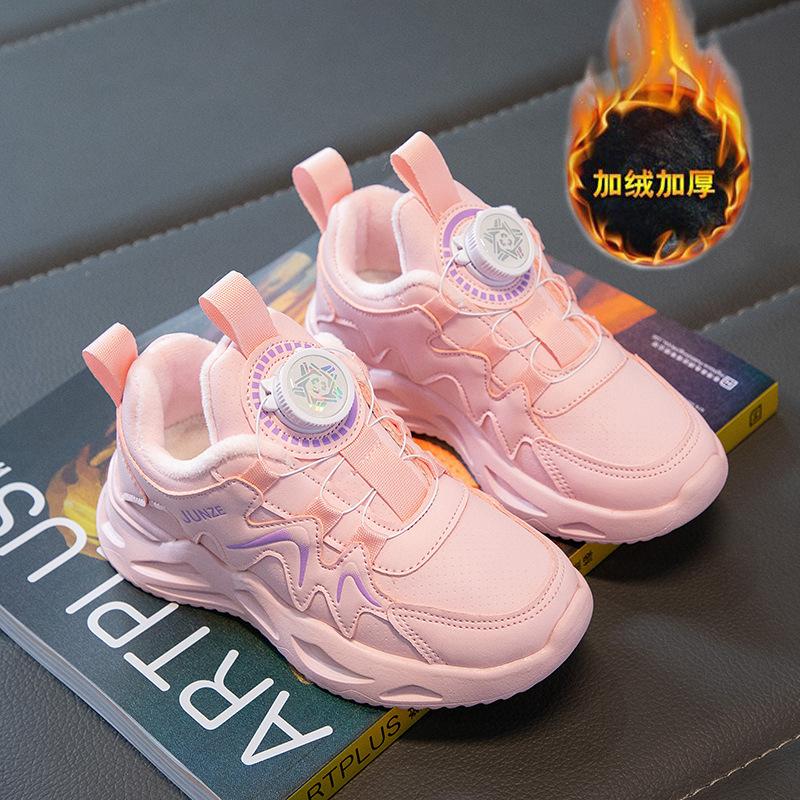 

Rotating button girls shoes 2025 spring new children s sports autumn girls little white shoes daddy soft bottom tide 37