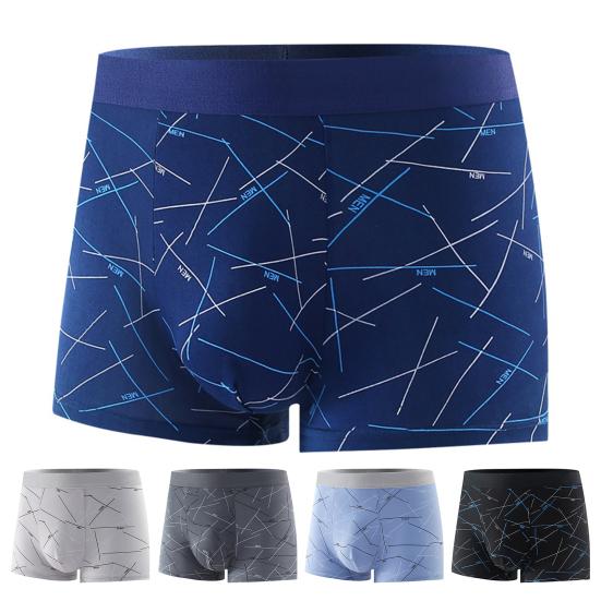 Men Underpants Elastic Mid Waist Letter Striped Print Seamless Soft Breathable U Convex Quick Dry Moisture-wicking Firm Stitching Men Underpants