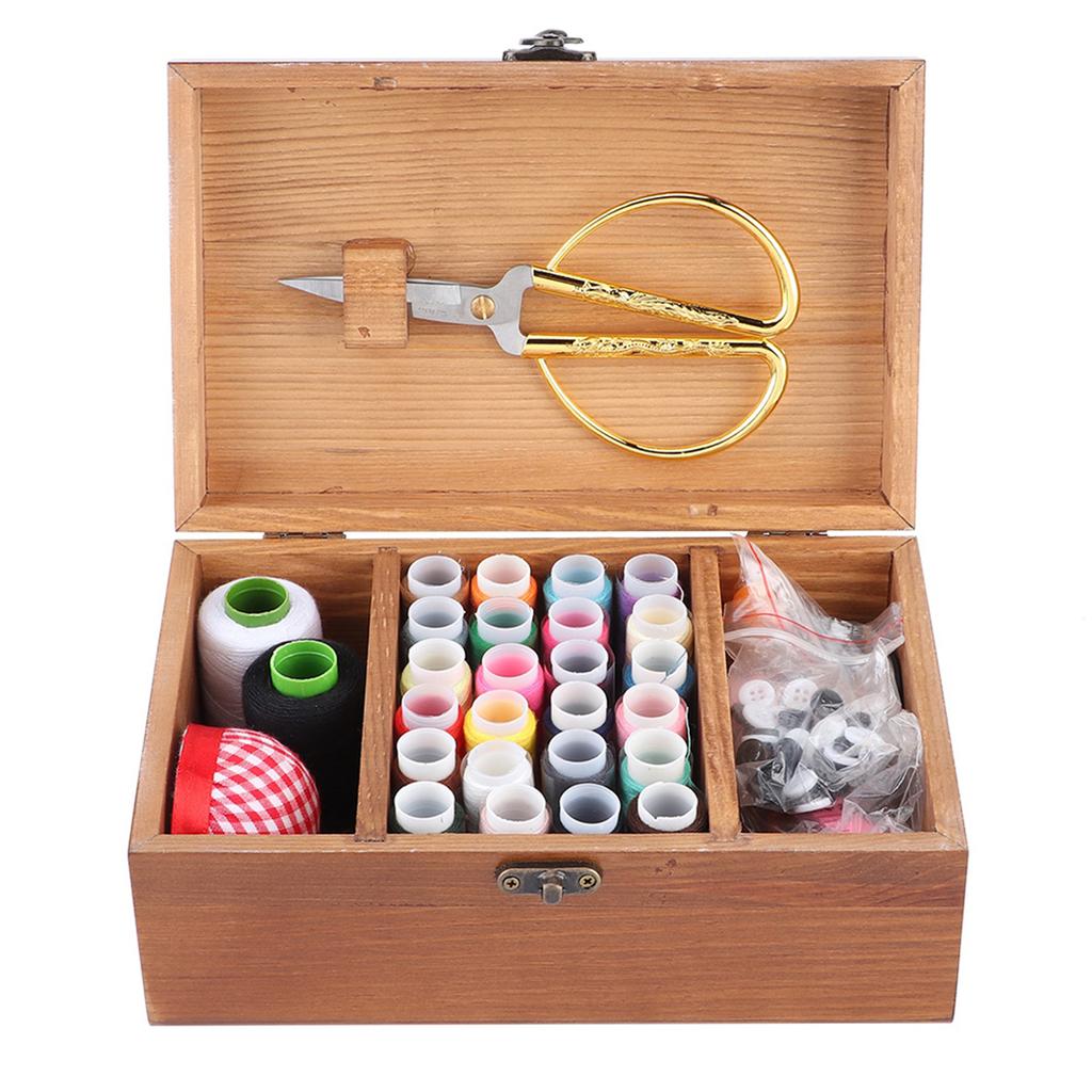 Household Vintage Wooden Sewing Box Needle Thread Storage Case Organizer DIY Sewing ToolsTaraxacum