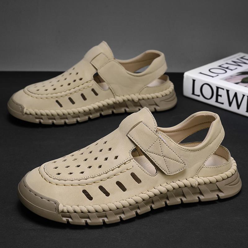Fashion Men's Leather Sandals Leather Summer Breathable Casual Beach Shoes Man Outdoor Walking Sports Shoes Non Slip Hand Made Sandalias