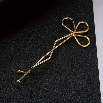 Korean-Style Minimalist Alloy Golden-Tone Hair Clip - One-Piece Bar Shape with Twist Design for Bangs, Hairpin for Women, Cute Hair Clips