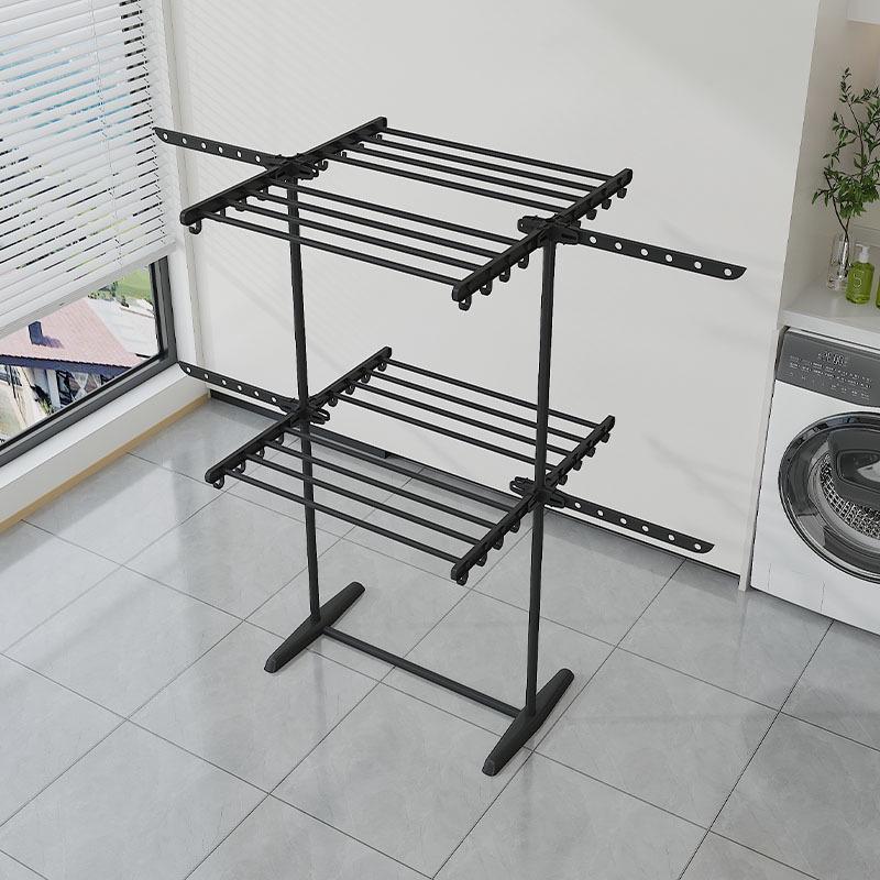Versatile Foldable Clothes and Towel Drying Rack with Storage Shelf for Balcony or Floor Use