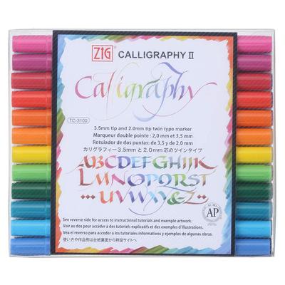 Kuretake ZIG Calligraphy II Water-Based Pen Set, 24 Colors, TC-3100/24V - Ideal for Artistic Writing & Scrapbooking