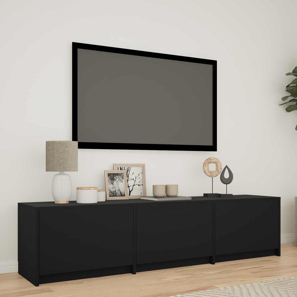 TV Stand with LED Lighting Black 165 X 34 X 40 Cm Engineered Wood